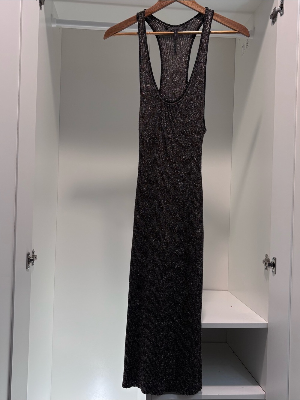 BCBGMaxAzria Black Metallic Racerback Maxi Dress